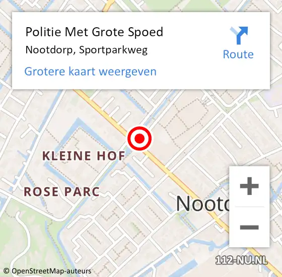 Locatie op kaart van de 112 melding: Politie Met Grote Spoed Naar Nootdorp, Sportparkweg op 14 september 2024 20:23