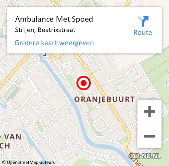 Locatie op kaart van de 112 melding: Ambulance Met Spoed Naar Strijen, Beatrixstraat op 14 september 2024 20:31