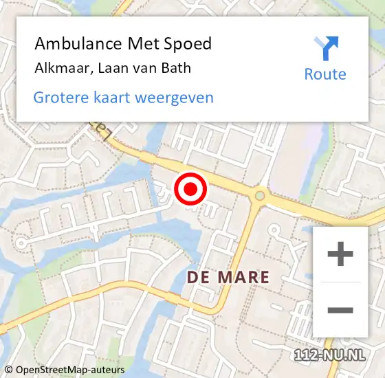 Locatie op kaart van de 112 melding: Ambulance Met Spoed Naar Alkmaar, Laan van Bath op 14 september 2024 20:35