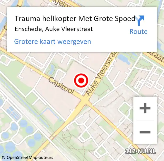 Locatie op kaart van de 112 melding: Trauma helikopter Met Grote Spoed Naar Enschede, Auke Vleerstraat op 14 september 2024 21:01