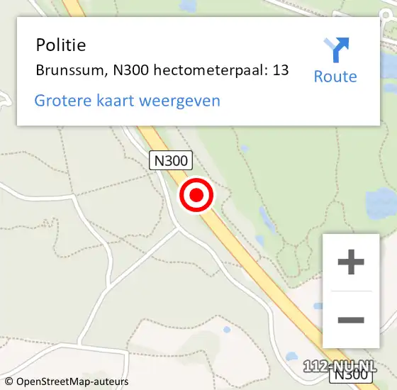 Locatie op kaart van de 112 melding: Politie Brunssum, N300 hectometerpaal: 13 op 14 september 2024 21:20