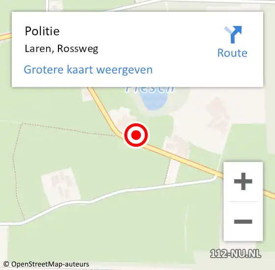 Locatie op kaart van de 112 melding: Politie Laren, Rossweg op 14 september 2024 21:34