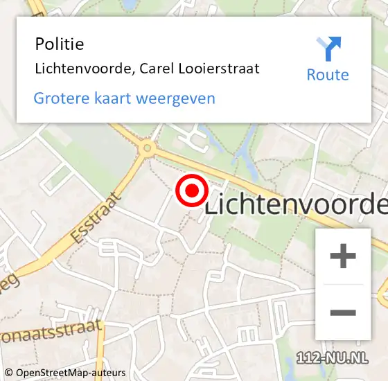 Locatie op kaart van de 112 melding: Politie Lichtenvoorde, Carel Looierstraat op 14 september 2024 21:38