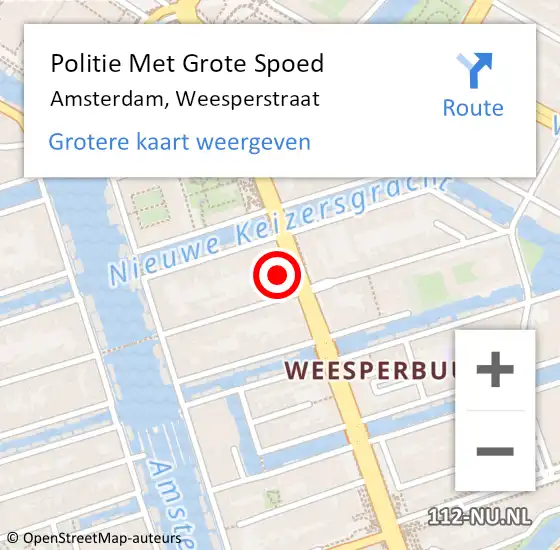 Locatie op kaart van de 112 melding: Politie Met Grote Spoed Naar Amsterdam, Weesperstraat op 14 september 2024 22:03