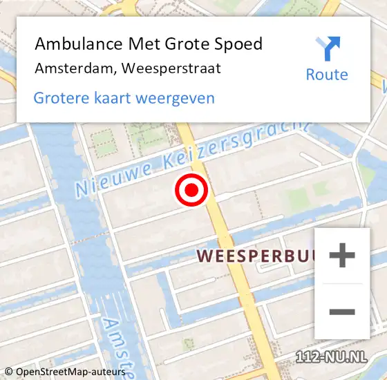 Locatie op kaart van de 112 melding: Ambulance Met Grote Spoed Naar Amsterdam, Weesperstraat op 14 september 2024 22:04