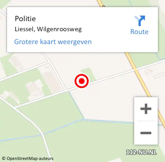 Locatie op kaart van de 112 melding: Politie Liessel, Wilgenroosweg op 14 september 2024 22:31