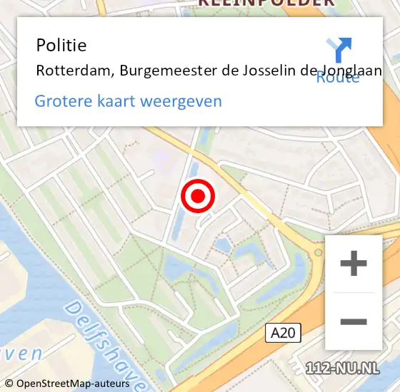 Locatie op kaart van de 112 melding: Politie Rotterdam, Burgemeester de Josselin de Jonglaan op 14 september 2024 22:39