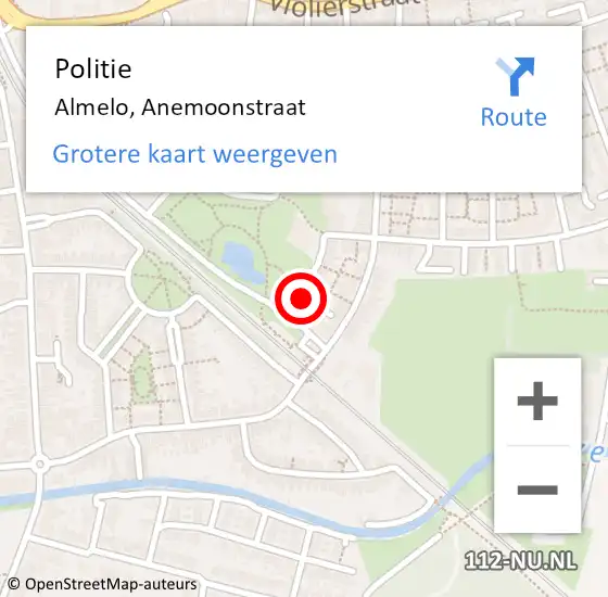 Locatie op kaart van de 112 melding: Politie Almelo, Anemoonstraat op 14 september 2024 22:41