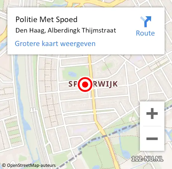 Locatie op kaart van de 112 melding: Politie Met Spoed Naar Den Haag, Alberdingk Thijmstraat op 14 september 2024 22:41