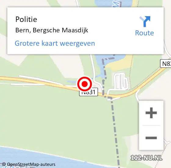 Locatie op kaart van de 112 melding: Politie Bern, Bergsche Maasdijk op 14 september 2024 23:09