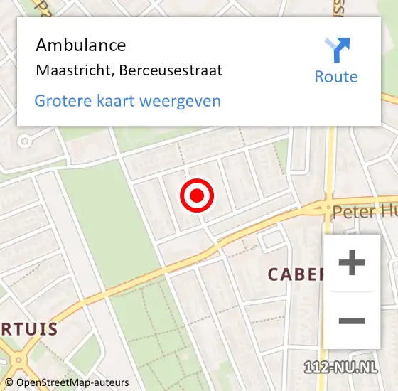 Locatie op kaart van de 112 melding: Ambulance Maastricht, Berceusestraat op 20 oktober 2014 09:01