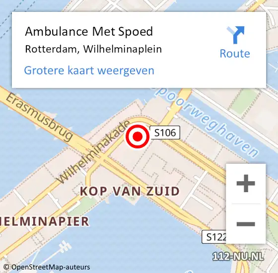 Locatie op kaart van de 112 melding: Ambulance Met Spoed Naar Rotterdam, Wilhelminaplein op 15 september 2024 00:07