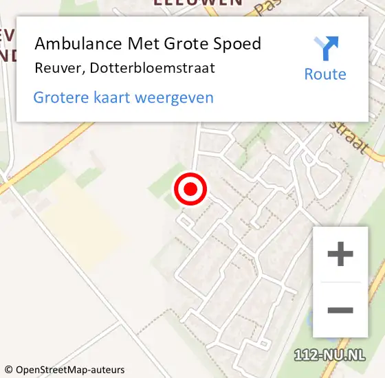 Locatie op kaart van de 112 melding: Ambulance Met Grote Spoed Naar Reuver, Dotterbloemstraat op 15 september 2024 00:22