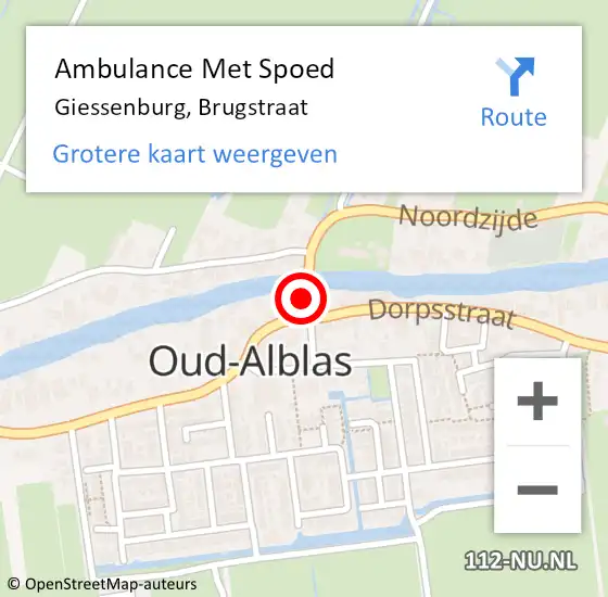 Locatie op kaart van de 112 melding: Ambulance Met Spoed Naar Oud-Alblas, Brugstraat op 15 september 2024 00:50