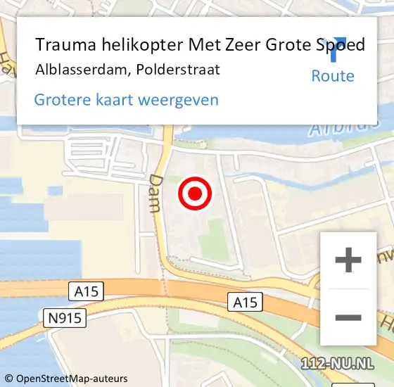 Locatie op kaart van de 112 melding: Trauma helikopter Met Zeer Grote Spoed Naar Alblasserdam, Polderstraat op 15 september 2024 01:05