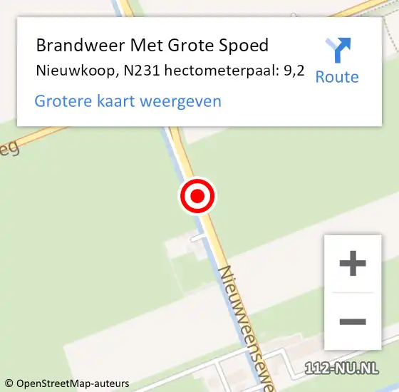 Locatie op kaart van de 112 melding: Brandweer Met Grote Spoed Naar Nieuwkoop, N231 hectometerpaal: 9,2 op 15 september 2024 01:22