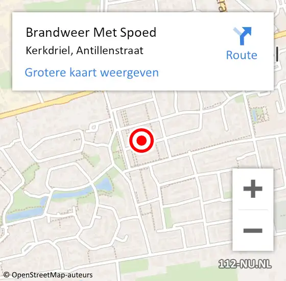 Locatie op kaart van de 112 melding: Brandweer Met Spoed Naar Kerkdriel, Antillenstraat op 15 september 2024 01:23