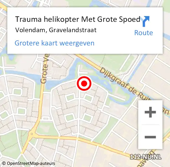 Locatie op kaart van de 112 melding: Trauma helikopter Met Grote Spoed Naar Volendam, Gravelandstraat op 15 september 2024 01:24