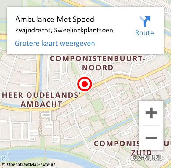 Locatie op kaart van de 112 melding: Ambulance Met Spoed Naar Zwijndrecht, Sweelinckplantsoen op 15 september 2024 01:25