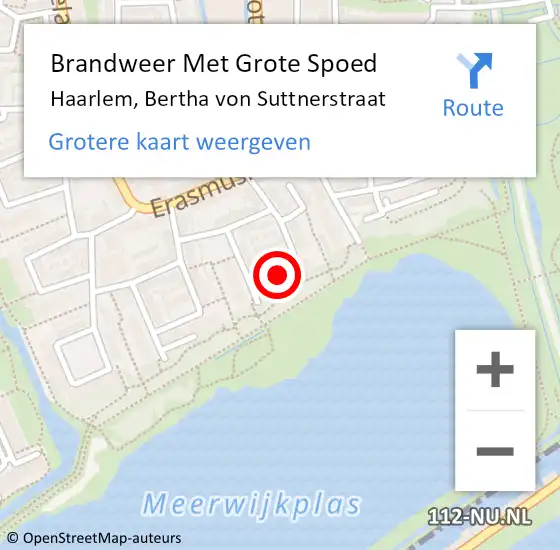 Locatie op kaart van de 112 melding: Brandweer Met Grote Spoed Naar Haarlem, Bertha von Suttnerstraat op 15 september 2024 01:29