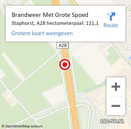 Locatie op kaart van de 112 melding: Brandweer Met Grote Spoed Naar Staphorst, A28 hectometerpaal: 111,1 op 15 september 2024 01:49