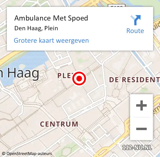 Locatie op kaart van de 112 melding: Ambulance Met Spoed Naar Den Haag, Plein op 15 september 2024 01:53