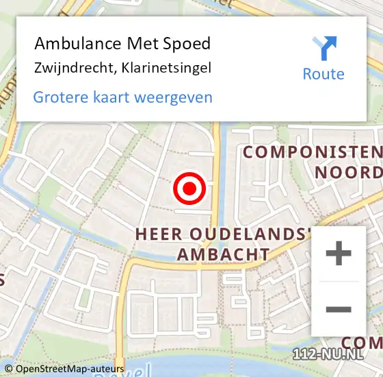 Locatie op kaart van de 112 melding: Ambulance Met Spoed Naar Zwijndrecht, Klarinetsingel op 15 september 2024 02:09