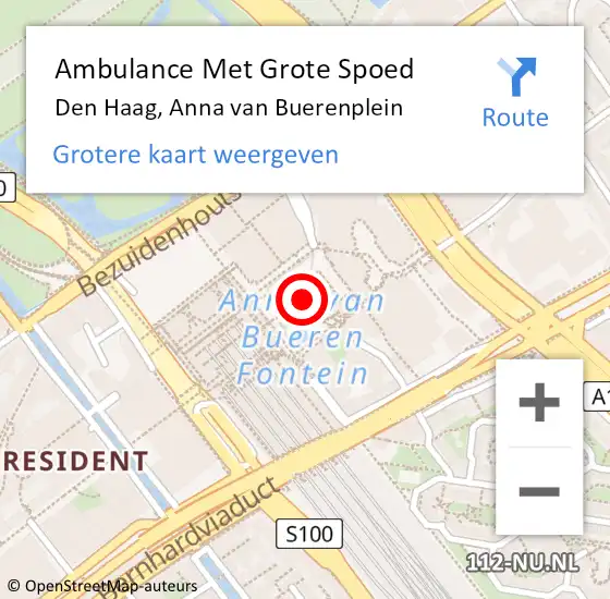 Locatie op kaart van de 112 melding: Ambulance Met Grote Spoed Naar Den Haag, Anna van Buerenplein op 15 september 2024 02:11