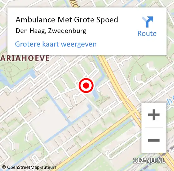 Locatie op kaart van de 112 melding: Ambulance Met Grote Spoed Naar Den Haag, Zwedenburg op 15 september 2024 02:19