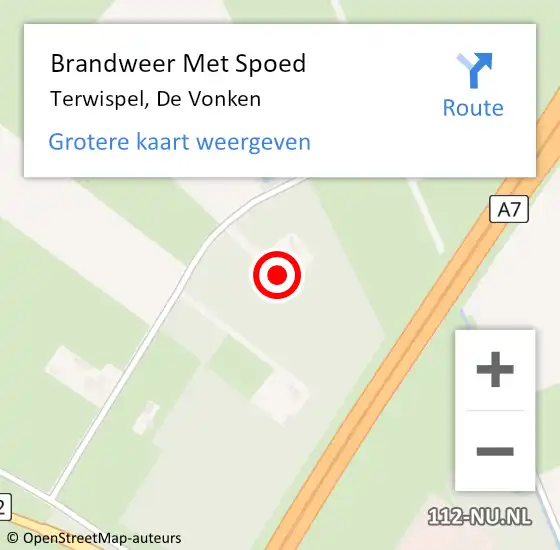 Locatie op kaart van de 112 melding: Brandweer Met Spoed Naar Terwispel, De Vonken op 15 september 2024 02:50