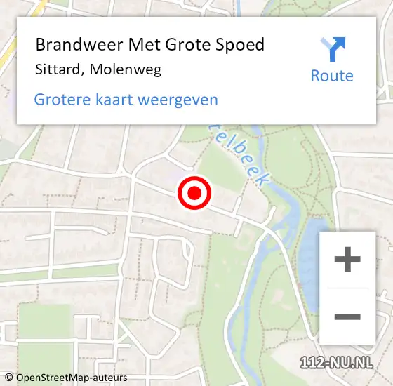 Locatie op kaart van de 112 melding: Brandweer Met Grote Spoed Naar Sittard, Molenweg op 15 september 2024 02:51