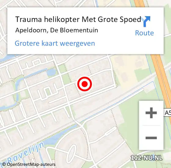 Locatie op kaart van de 112 melding: Trauma helikopter Met Grote Spoed Naar Apeldoorn, De Bloementuin op 15 september 2024 04:28