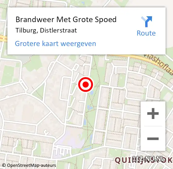 Locatie op kaart van de 112 melding: Brandweer Met Grote Spoed Naar Tilburg, Distlerstraat op 15 september 2024 04:29