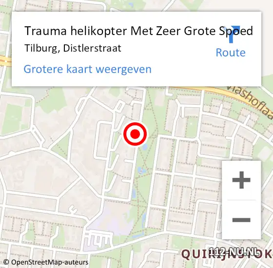 Locatie op kaart van de 112 melding: Trauma helikopter Met Zeer Grote Spoed Naar Tilburg, Distlerstraat op 15 september 2024 04:33