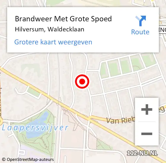 Locatie op kaart van de 112 melding: Brandweer Met Grote Spoed Naar Hilversum, Waldecklaan op 15 september 2024 04:43