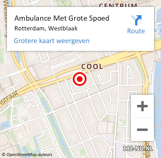 Locatie op kaart van de 112 melding: Ambulance Met Grote Spoed Naar Rotterdam, Westblaak op 15 september 2024 04:47