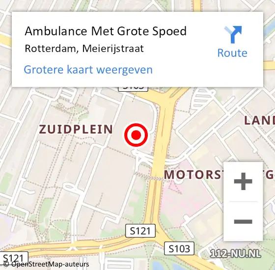 Locatie op kaart van de 112 melding: Ambulance Met Grote Spoed Naar Rotterdam, Meierijstraat op 15 september 2024 04:54