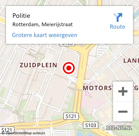 Locatie op kaart van de 112 melding: Politie Rotterdam, Meierijstraat op 15 september 2024 04:55