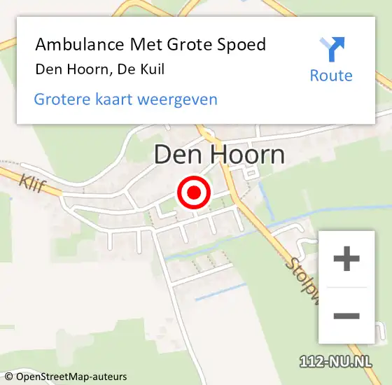 Locatie op kaart van de 112 melding: Ambulance Met Grote Spoed Naar Den Hoorn, De Kuil op 15 september 2024 07:06