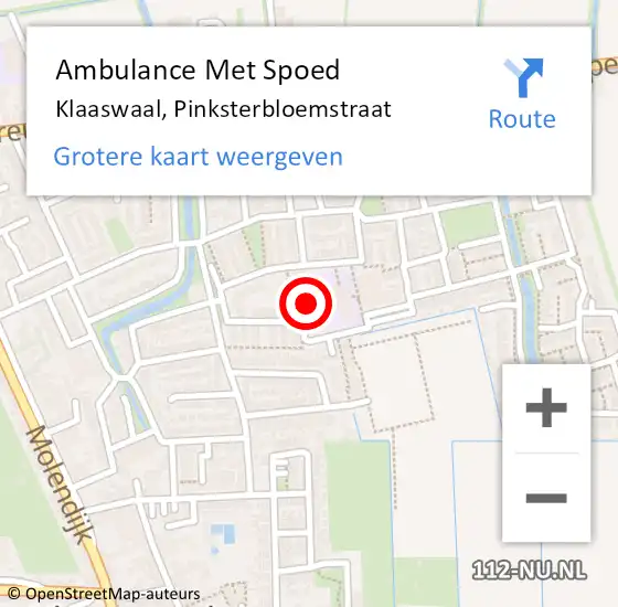 Locatie op kaart van de 112 melding: Ambulance Met Spoed Naar Klaaswaal, Pinksterbloemstraat op 15 september 2024 07:39