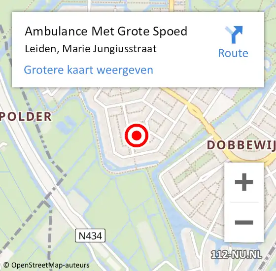 Locatie op kaart van de 112 melding: Ambulance Met Grote Spoed Naar Leiden, Marie Jungiusstraat op 15 september 2024 07:45