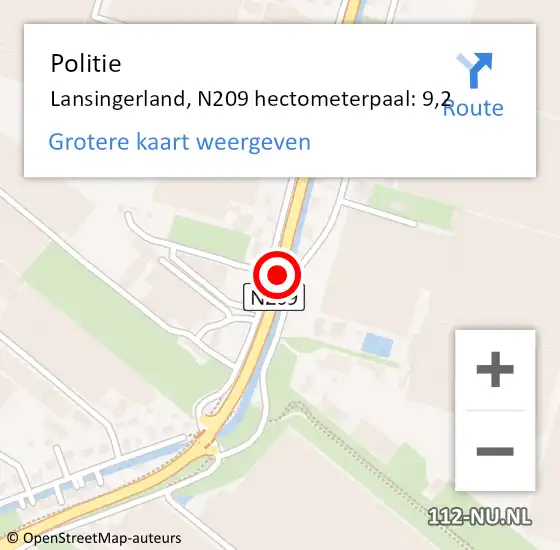 Locatie op kaart van de 112 melding: Politie Lansingerland, N209 hectometerpaal: 9,2 op 15 september 2024 07:48