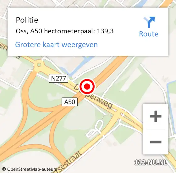 Locatie op kaart van de 112 melding: Politie Oss, A50 hectometerpaal: 139,3 op 15 september 2024 08:22