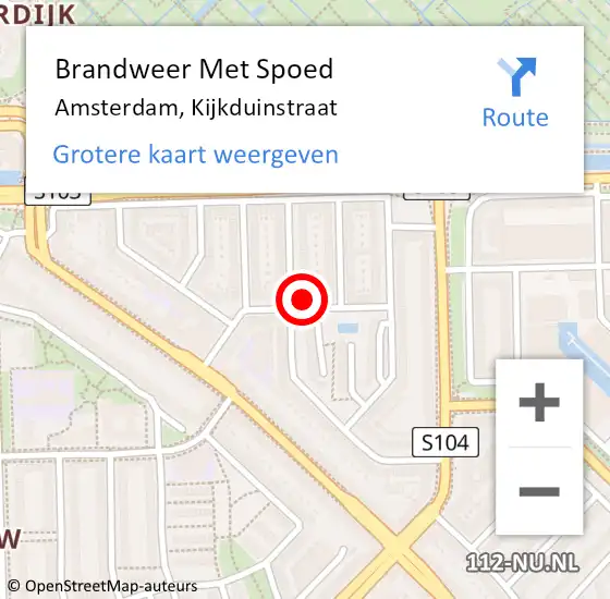 Locatie op kaart van de 112 melding: Brandweer Met Spoed Naar Amsterdam, Kijkduinstraat op 15 september 2024 09:11