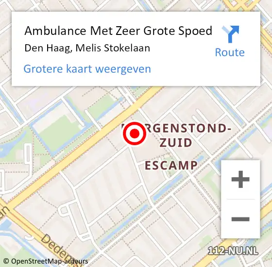 Locatie op kaart van de 112 melding: Ambulance Met Zeer Grote Spoed Naar Den Haag, Melis Stokelaan op 15 september 2024 09:18