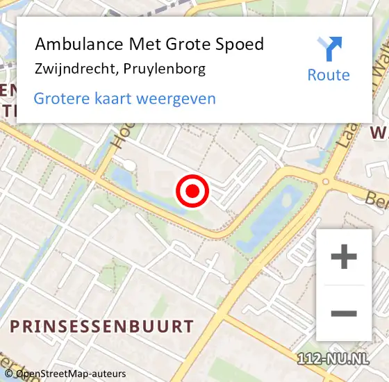 Locatie op kaart van de 112 melding: Ambulance Met Grote Spoed Naar Zwijndrecht, Pruylenborg op 15 september 2024 09:44