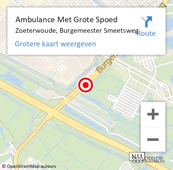 Locatie op kaart van de 112 melding: Ambulance Met Grote Spoed Naar Zoeterwoude, Burgemeester Smeetsweg op 15 september 2024 10:09