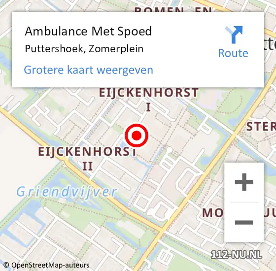 Locatie op kaart van de 112 melding: Ambulance Met Spoed Naar Puttershoek, Zomerplein op 15 september 2024 10:18