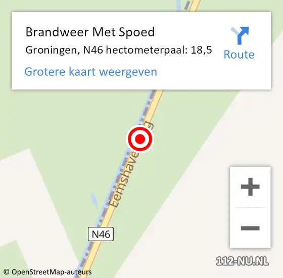 Locatie op kaart van de 112 melding: Brandweer Met Spoed Naar Groningen, N46 hectometerpaal: 18,5 op 15 september 2024 10:21