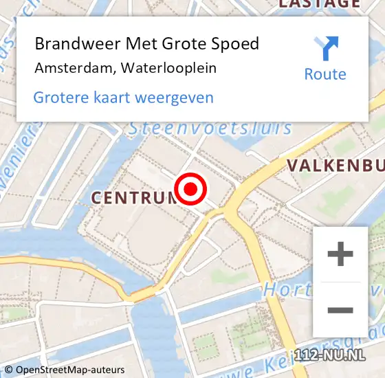 Locatie op kaart van de 112 melding: Brandweer Met Grote Spoed Naar Amsterdam, Waterlooplein op 15 september 2024 10:28